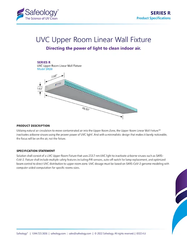 UVC Upper Room Linear Wall Fixture Spec Sheet Image