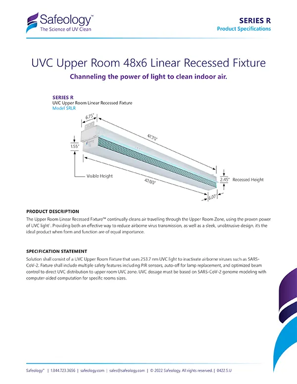 UVC Upper Room 48x6 Linear Recessed Fixture Image